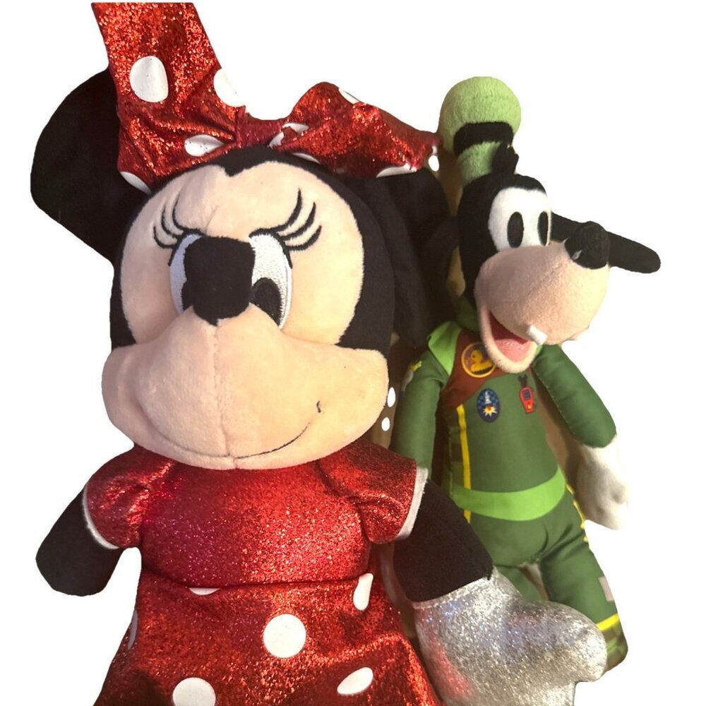 2 Lot TY Beanie Buddy Disney 15” MINNIE MOUSE Super Sparkle Red Plush Goofy 10.5